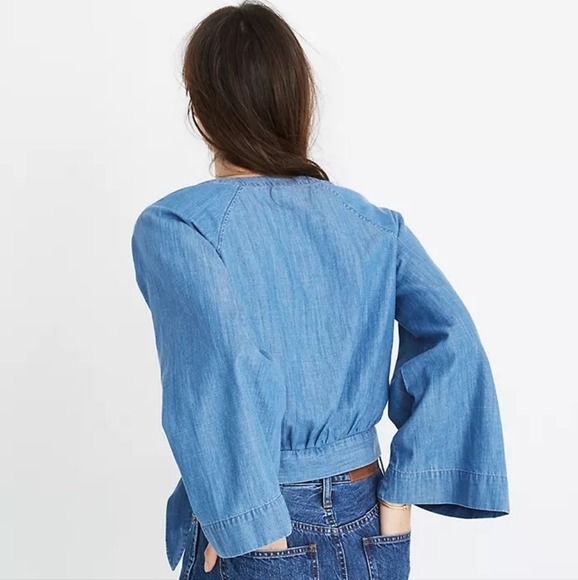 Madewell Denim Bell-Sleeve Wrap Top - Picture 4 of 16